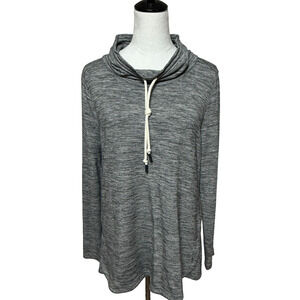 T by Talbots Sweatshirt Womens Medium Gray Cowl Neck Drawstring Pullover Stretch
